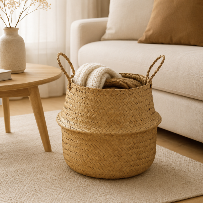 canasto plegable en living
